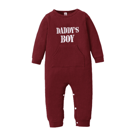 

OLLUISNEO Infant Baby Boys Romper Winter Romper Letter Printed Long Sleeve One-piece Jumpsuit 12-18 Months Red