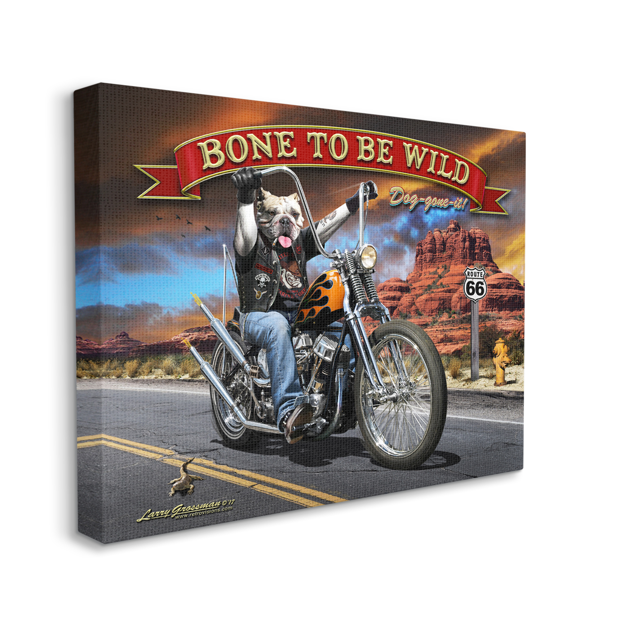 Stupell Industries Bone Wild Motorcycle Dog Transportation Painting Gallery Wrapped Canvas Art Print Wall Art, 48 x 36