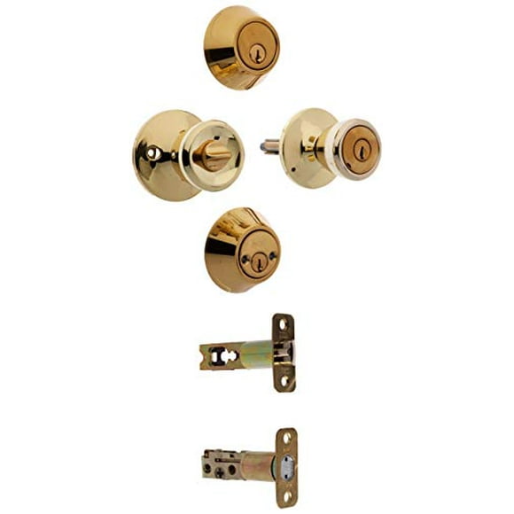 NUSet Serrure Combo Entrepreneur, 4 Ensembles de Serrure de Porte à Clé avec Pêne Dormant à Double Cylindre, Même Clé, Laiton Poli
