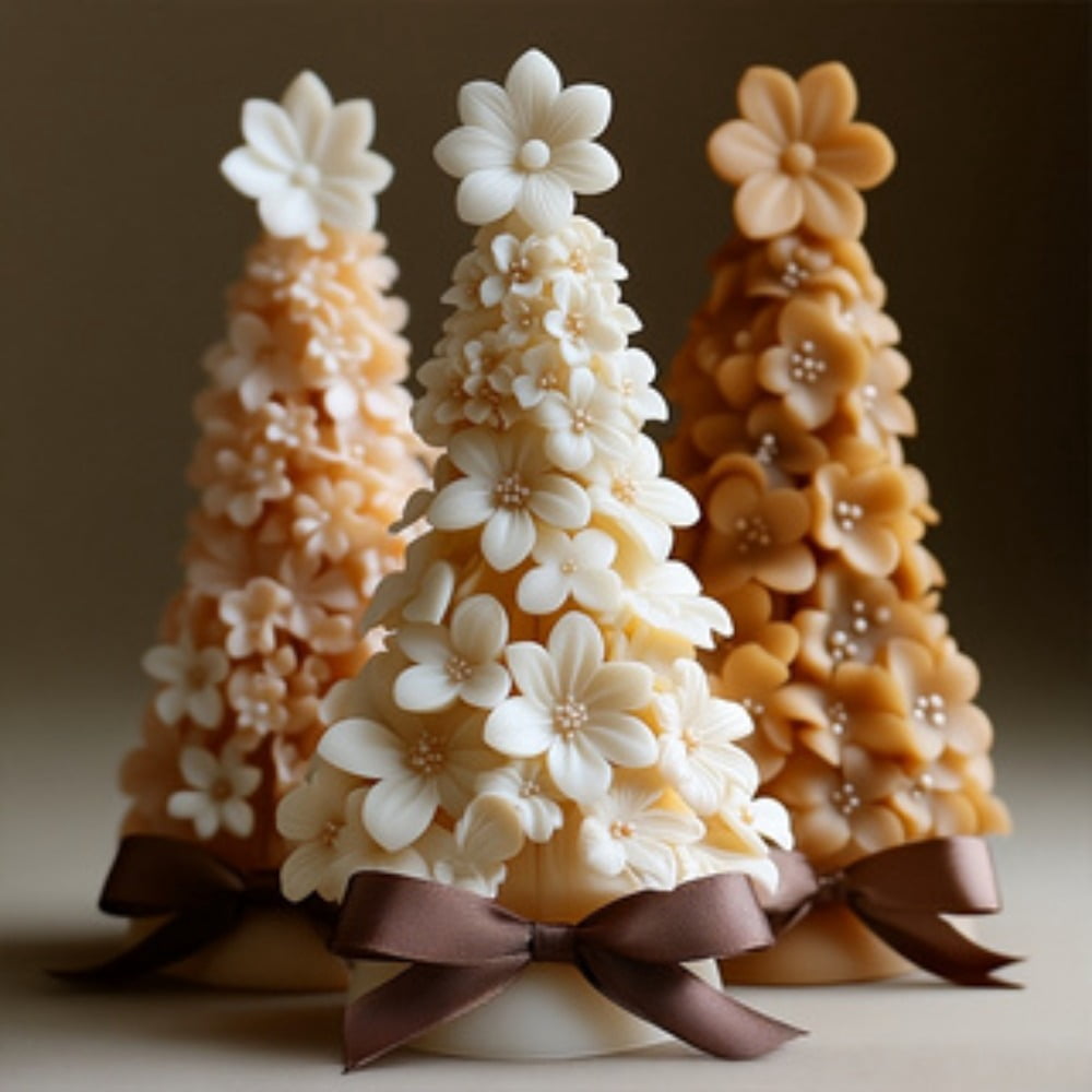 4PCS Flower Christmas Tree Scented Candle Silicone Molds - 3D Wax Molds for DIY Candle Making, Epoxy Resin Molds for Soap Art Crafts Cakes Chocolate Home Decoration, Christmas Gifts
