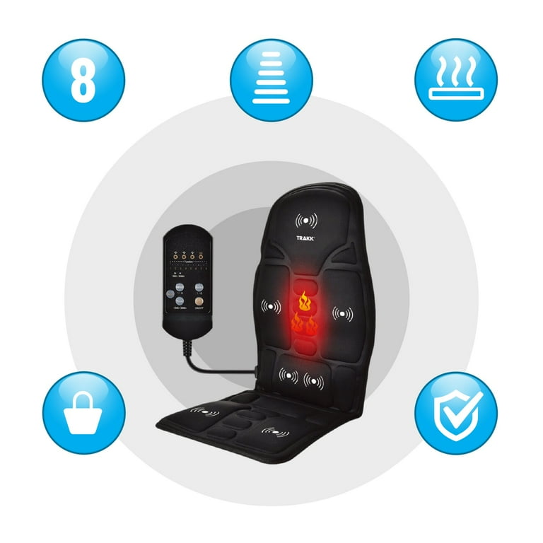 TRAKK Electric Massage Cushion Seat with Heat  8 Vibration Motors,  Adjustable Intensity, Heating Pad  Back Massager for Chair, Office, Home &  Car