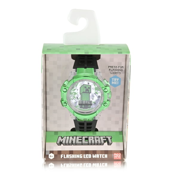 Minecraft Creeper Unisex Child Green Flashing Bezel LCD Watch, MIN4299WM