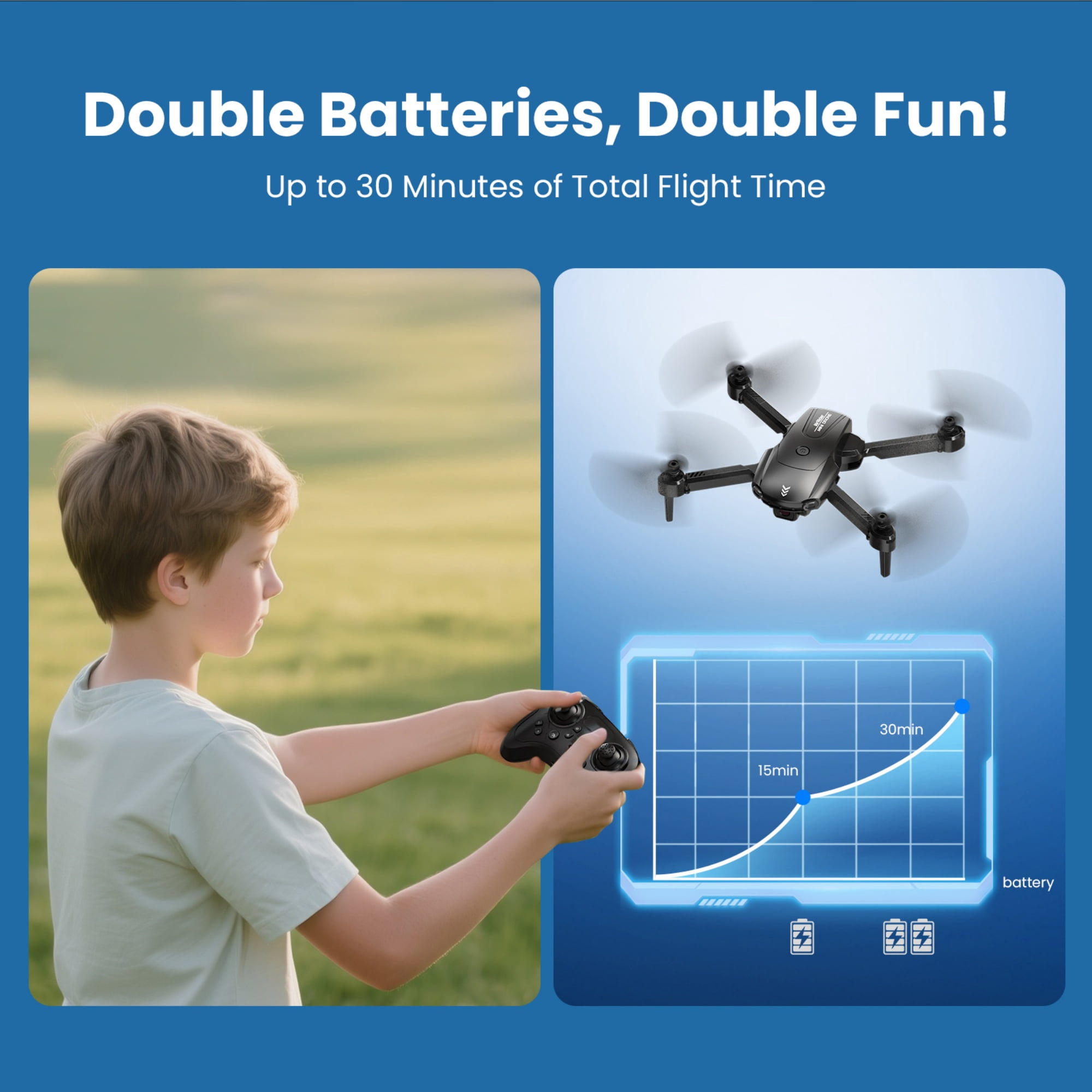AUOSHI FPV Camera Drone with Dual Lens, Foldable Quadcopter, Optical Flow Hover, 30-Min Air Time, App & Remote Control, Stable Flying, A Great Gift for New Pilots