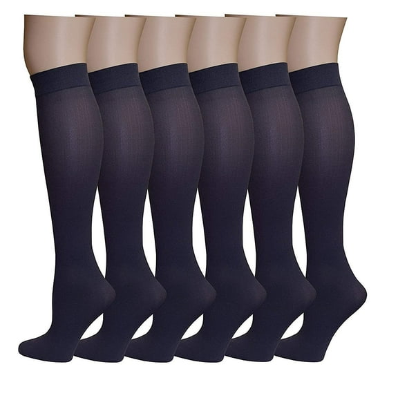 Yacht & Smith 6 Pairs of Women's Cotton Knee High Socks, Solid Colors Stylish Boot Sock, Navy Blue