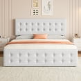 thumbnail image 3 of WhizMax Full Size Faux Leather Bed Frame with 4 Storage Drawers, Button Tufted Adjustable Headboard, Wooden Slats Support, No Box Spring Needed, White, 3 of 9