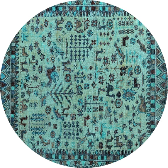 Ahgly Company Indoor Round Abstract Light Blue Modern Area Rugs, 6' Round