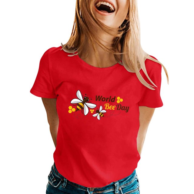 TSADFHJI Chandails en Molleton pour Femmes Sans Capuche avec Photo T-Shirt Imprimé Journée Mondiale Manches Courtes Col Rond TG Rouge