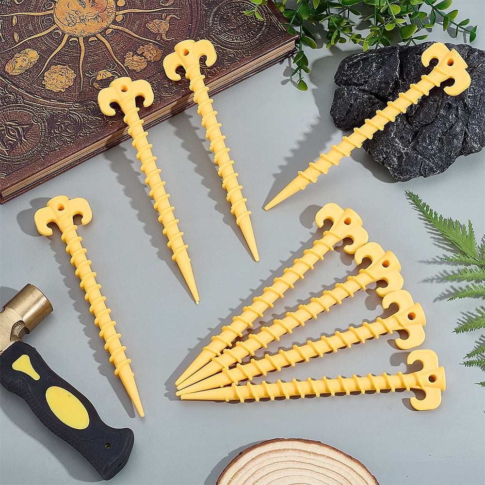 32 Pcs Heavy Duty Plastic Tent Stakes 7.64 Inch Gold Sand Stakes Camping Awning Pegs Nails Windproof Outdoor Tent Anchors with 1Pc Ox