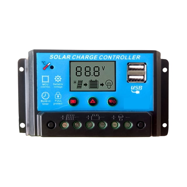 20 Amp Intelligent Solar Charging Controller With LCD Display And USB Sockets, 12/24V Straight Lights ,Simple and Convenient to Set