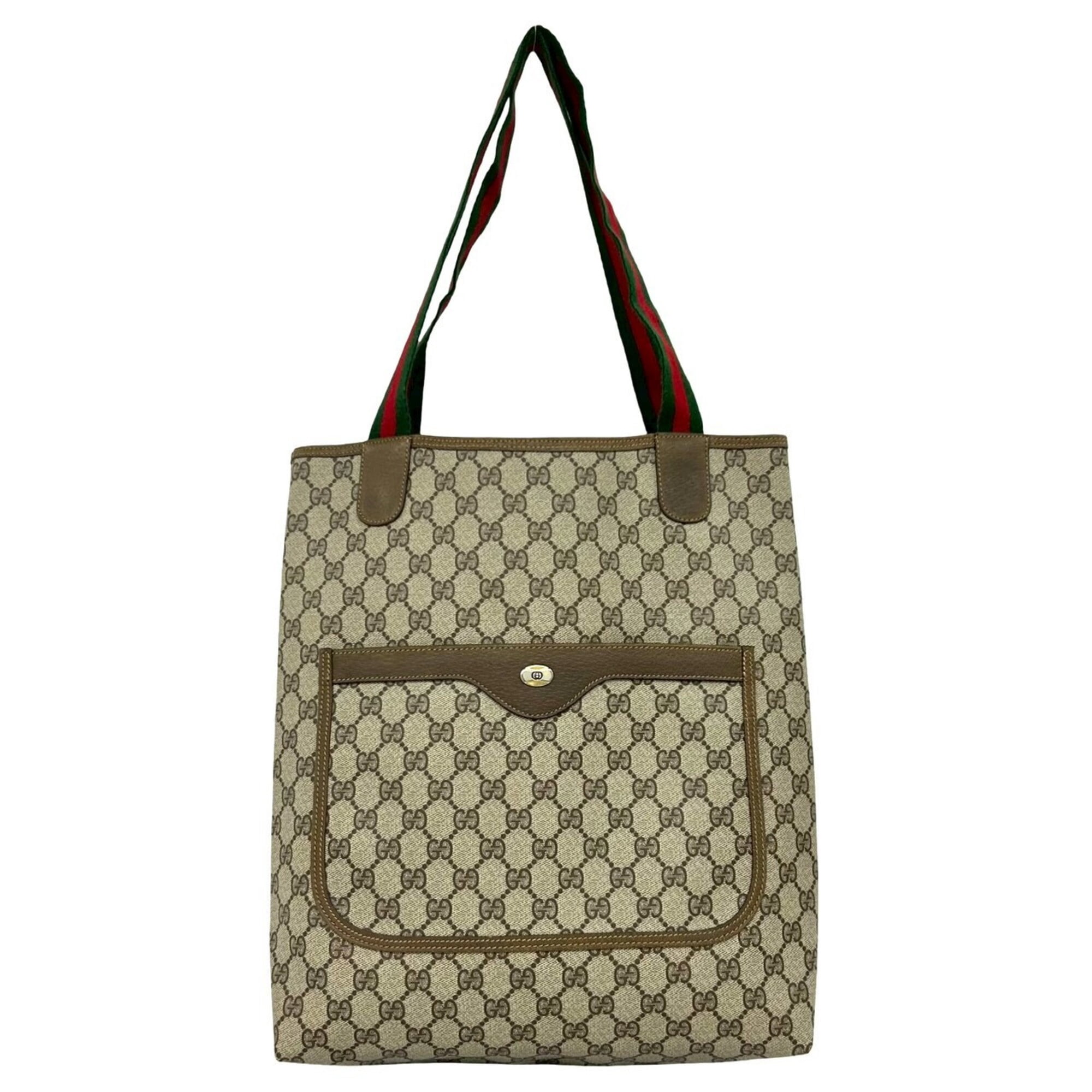 Pre-Owned GUCCI 106241 GG Canvas Tote Bag Leather Brown Women's