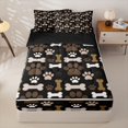 thumbnail image 2 of Manfei Cute Dog Paw Zipper Twin Comforter Sets with Fitted Sheet and 2 Pillowcases, Cartoon Bone Print Zipper Bedding Set, Black Brown, Black Reversible, 4pcs, 2 of 7