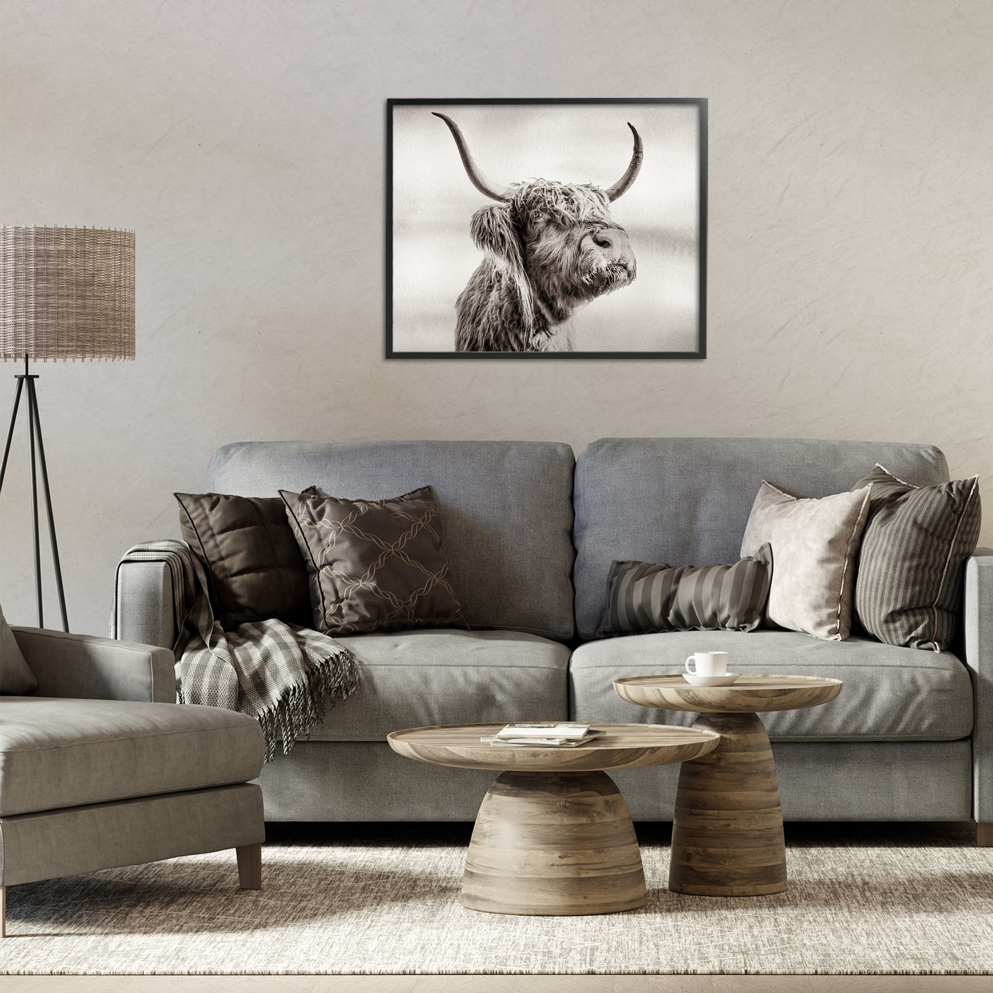 Stupell Industries Horned Highland Cow Gazing Black Framed Giclee Art, design by Julia Frost