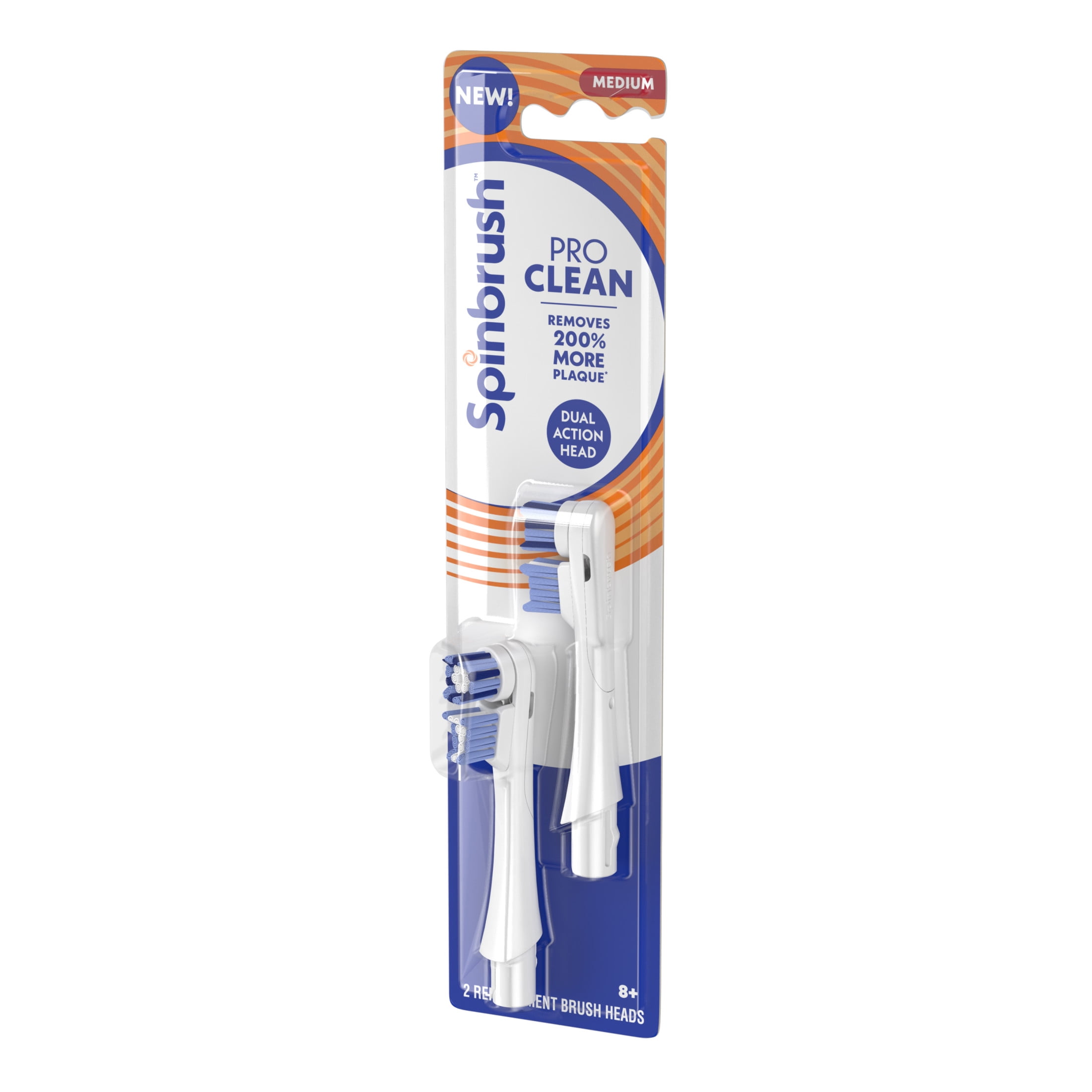 Spinbrush PRO CLEAN Replacement Heads, Electric Toothbrush Refills, Medium Bristles, 2 Count