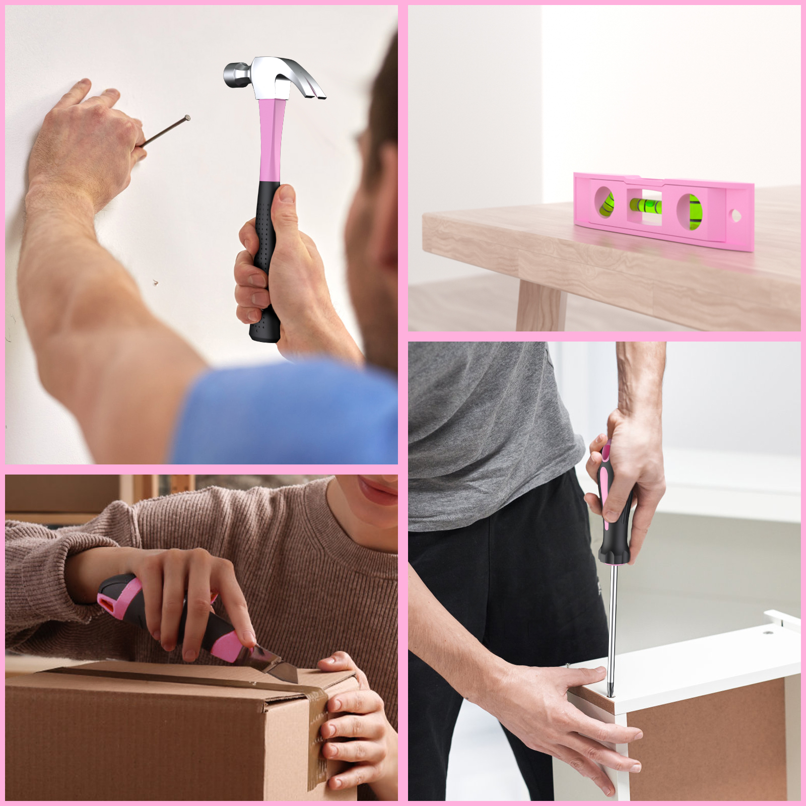 PULITUO 20V Cordless Pink Drill Kit, 238-Piece Tool Box, Electric Drill Driver with Battery, 2 Speeds, 21+1 Clutch, LED Light, Lady's Home Repair Set
