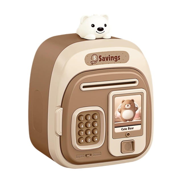 Alcancía para niños y niñas, caja de seguridad, caja automática con rollo y cerradura con contraseña. Marrón