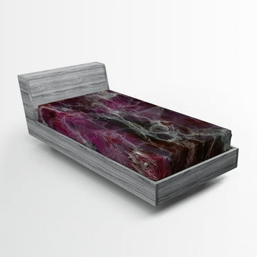 Ambesonne Marble Print Fitted Sheet, Psychedelic Cloudy, Twin Size, Charcoal Grey Magenta