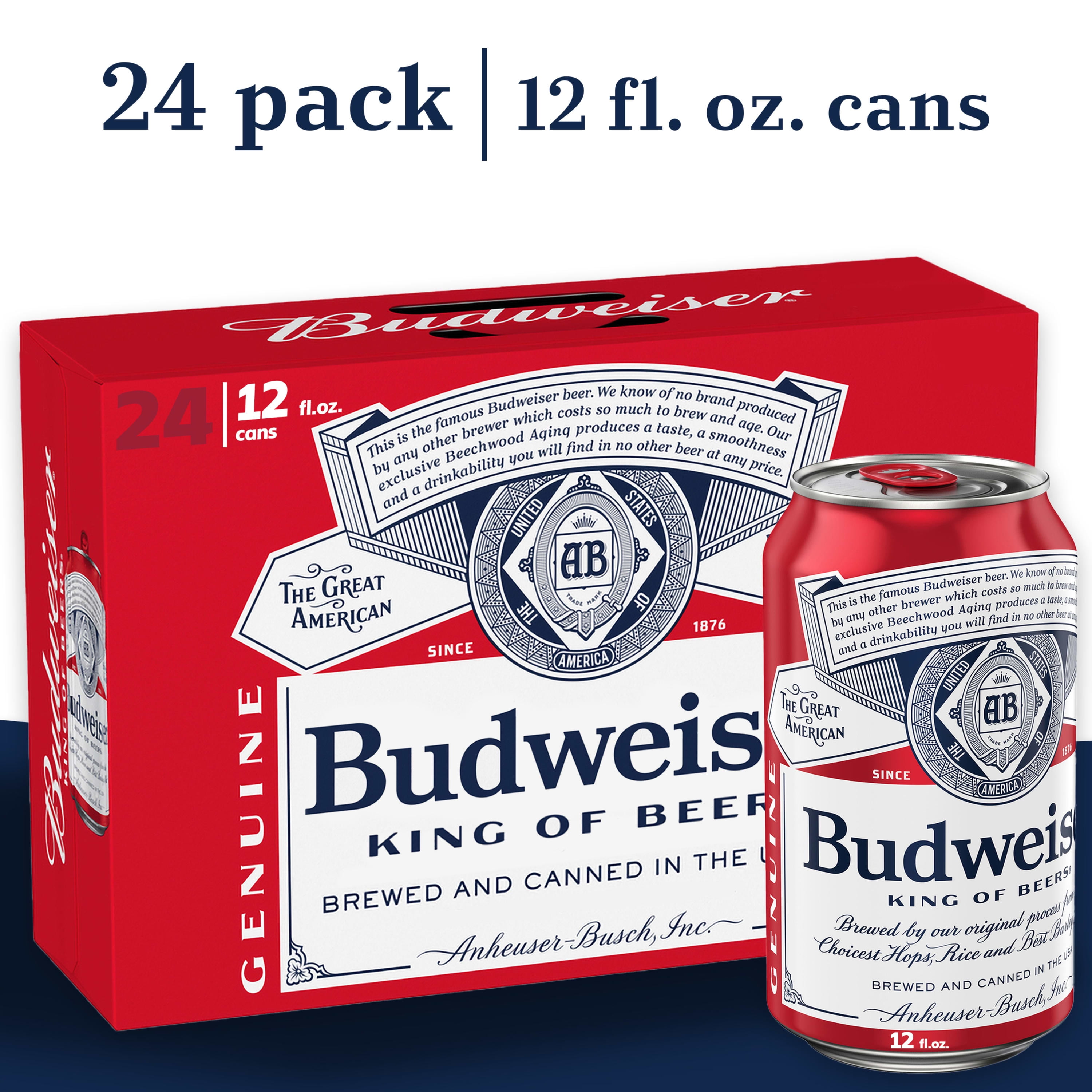 Budweiser Beer, 24 Pack Beer, 12 FL OZ Cans, 5 ABV