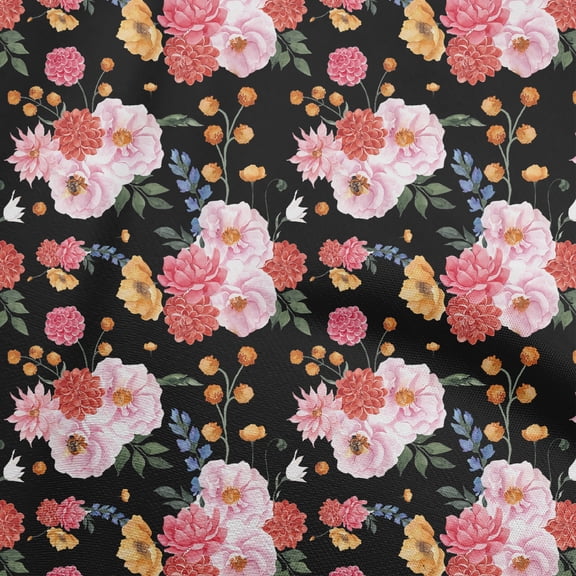 oneOone Viscose Chiffon Black Fabric Watercolor Floral Sewing Craft Projects Fabric Prints By Yard 42 Inch Wide-aA