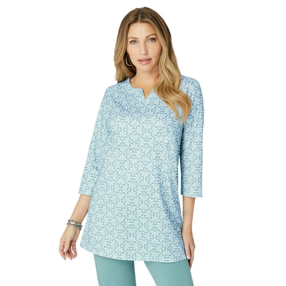 Roaman's Women's Plus Size Three-Quarter Sleeve Notch Neck Soft Knit Tunic