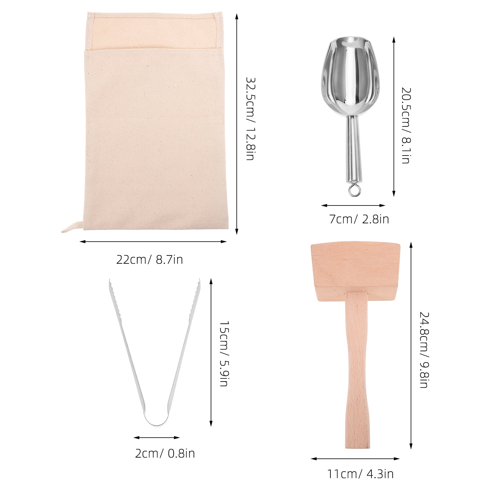 HEMOTON 1 Set Crushed Ice Bags Bartender Scoop Clip Mallet Restaurant Bar Ice Bags