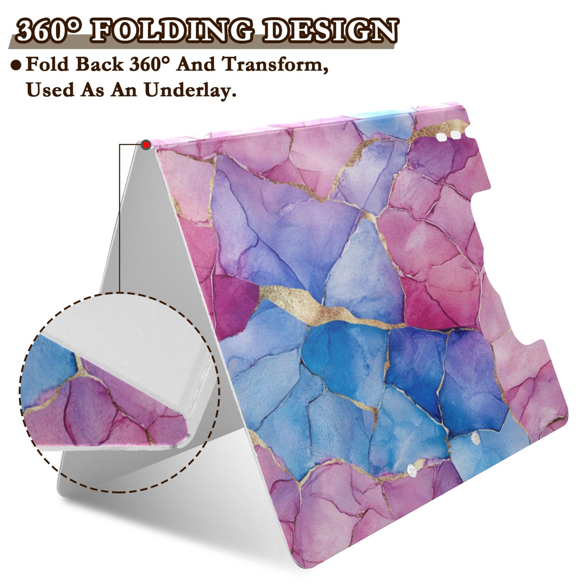 FORMRS A4 Clipboard Folder with Pen Holder Horizontal Foldable School Office Binder, Watercolor Blue Marble Pattern