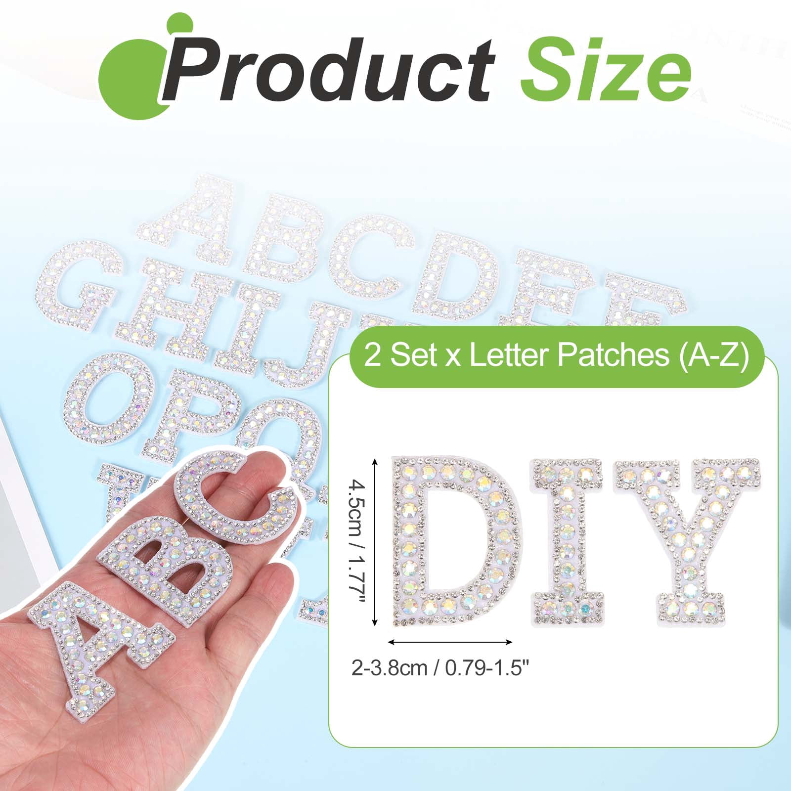 Uxcell 26pcs Letter Iron on Patch Decorative A-Z, AB White Glitter Pearl Alphabet Applique Rhinestone English Letter for DIY Clothing Repair Hat Bag