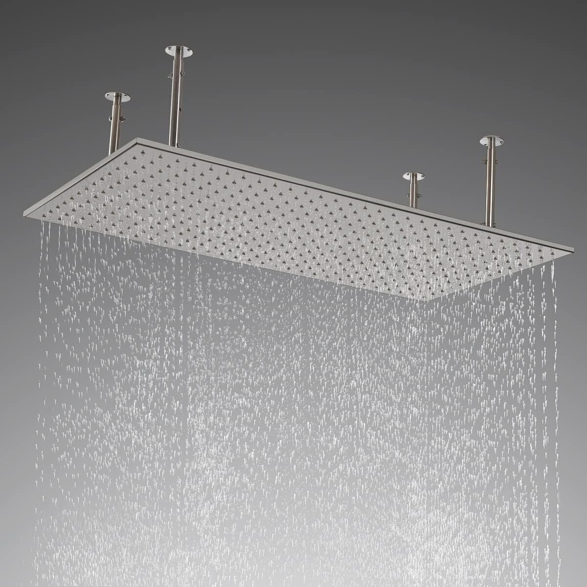 Ceil Mount 32x16" Square Rain Shower Head High pressure Top Spray Brushed Nickel