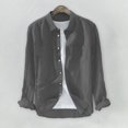 thumbnail image 2 of Leutsin Men's Baggy Solid Cotton Linen Long Sleeve Button Pocket Plus Size T Shirts, 2 of 5