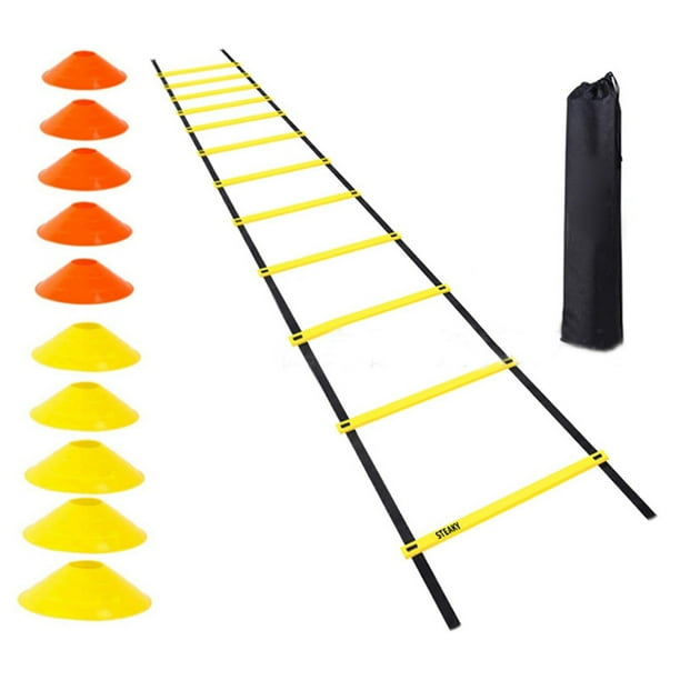 Escalera de agilidad, juego de equipo de escalera de entrenamiento de velocidad de 12 peldaños y 20 pies con bolsa de transporte de 10 Dics para deportes de fútbol YUNYI BRAND Deportes
