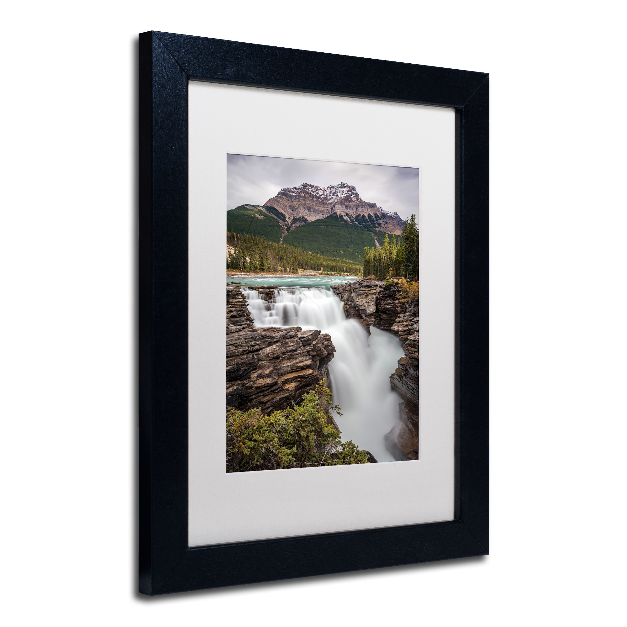 Trademark Fine Art 'Athabasca Falls' Canvas Art by Pierre Leclerc, White Matte, Black Frame