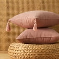 thumbnail image 1 of Linen Japanese Tassel Cushion Cover - 17.7" x 17.7" - Minimalist Home Decor, Soft Polyester Pillowcase, Breathable Zip Closure, Machine Washable, Pink, JKODE, 1 of 6