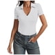 thumbnail image 1 of Camiseta de punto de manga corta con canalé en color liso para mujer: prenda básica informal de corte ajustado para combinar con otras prendas, 1 of 4