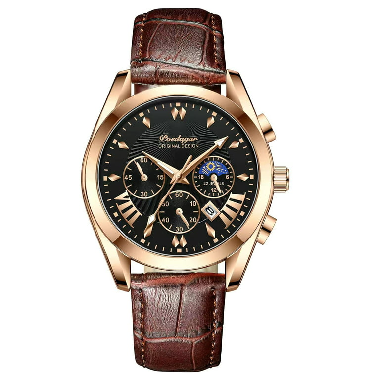 POEDAGAR Men Watches Stainless Steel Leather Strap Fashion New Rose Gold  Wristwatch Waterproof Luminous Quartz Watches Relogio Masculino