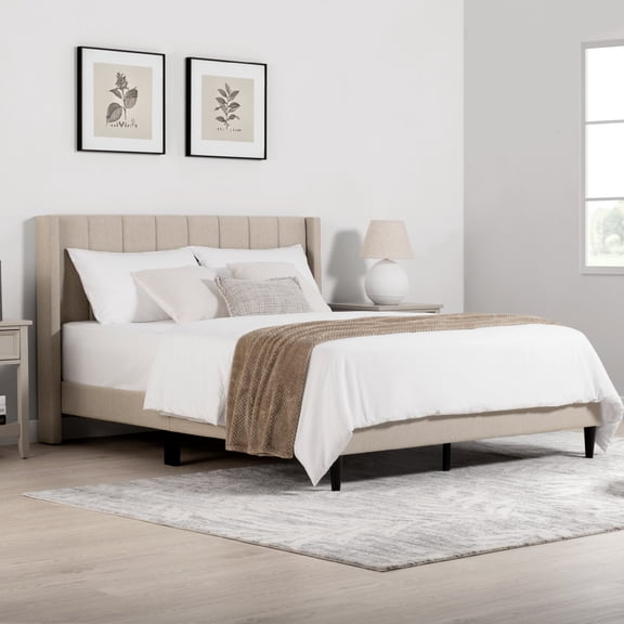 Spruce & Spring Upholstered Platform Bed Frame with Wingback Headboard Queen