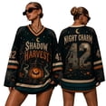 thumbnail image 3 of UDAUDU Women's Halloween Shirts Oversized V-Neck Funny Spooky Pumpkin Print Tshirts Loose Fit Long Sleeve Game Day Jersey Athletic Halloween Costume XL, 3 of 7