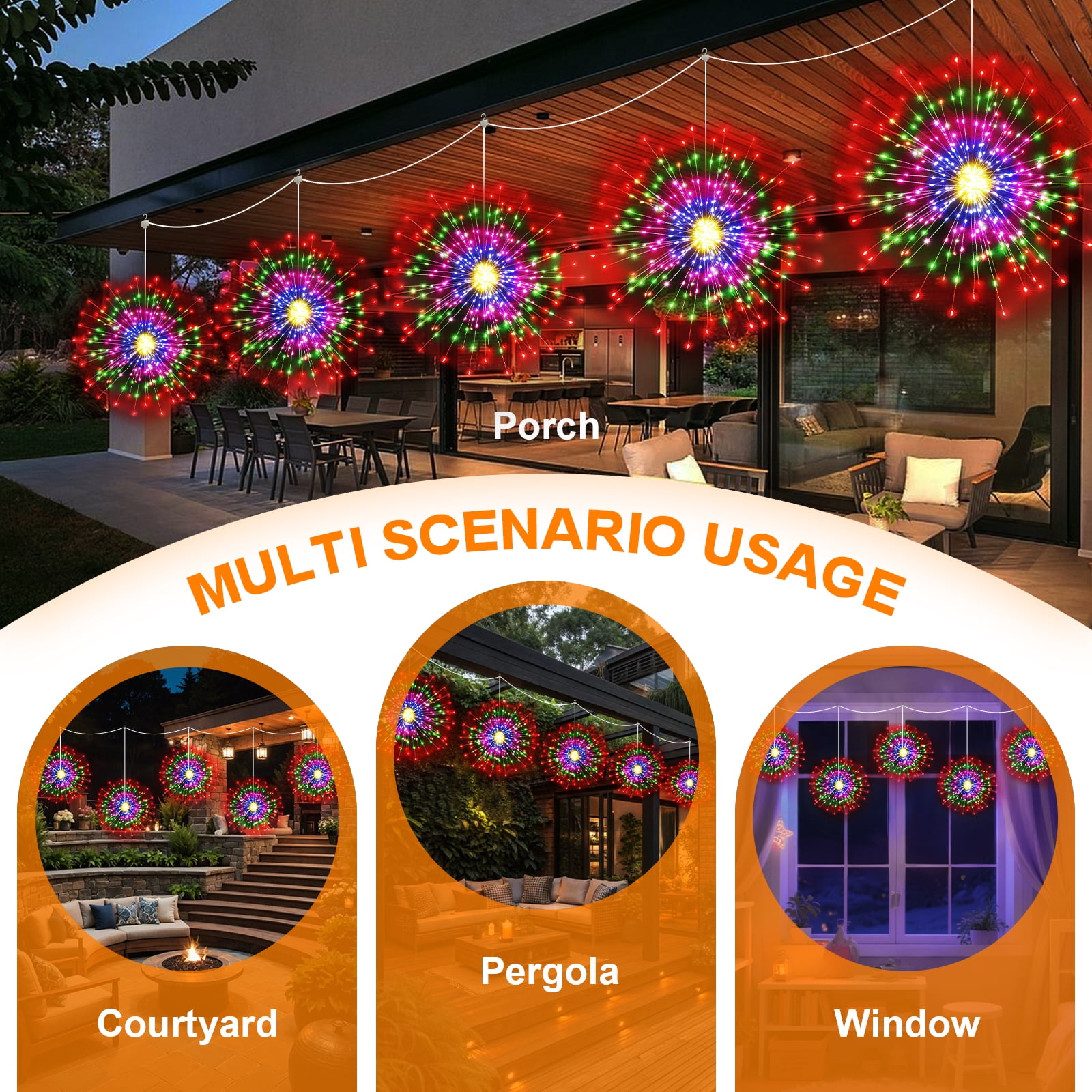 LED Starburst Firework Lights,5 Pack Outdoor String Lights - 1000 LED Hanging Bursting Star Lights, 16Modes Waterproof Copper Wire Christmas Decorative for Party, Patio, Garden (Multicolor)