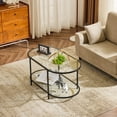 thumbnail image 5 of Ktaxon Rustic Coffee Table, Transparent Glass 2-Tier Oval Vintage Minimalist Design Center Table Rust Resistant Narrow Table for Living Room, Black, 5 of 7