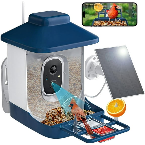 Bird Feeder with Camera, 1 Year Free AI Bird Feeders for Outdoors, Solar Powered, 2.4Ghz WiFi, Full HD Live Video, Nstant Arrival Alerts - Best Gifts for Bi rd Lovers