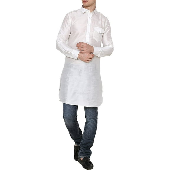 Royal Occassional Silk Blended Pathani Kurta's for Men (42, White)