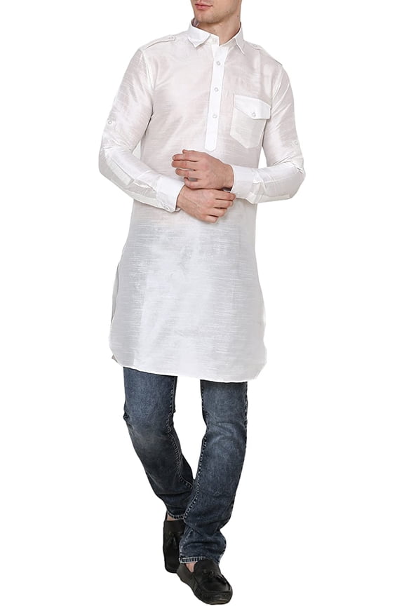 Royal Occassional Silk Blended Pathani Kurta's for Men (38, White)