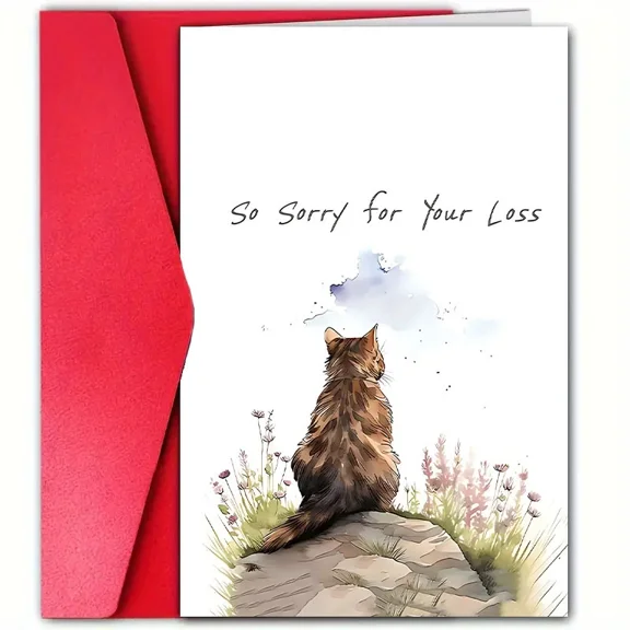 So Sorry for Your Loss Cat Sympathy Card – Beautifully Illustrated Design – Envelope Included – Thoughtful Pet Loss Condolences Greeting Card