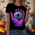 thumbnail image 4 of YDFCWXW Women Halloween Shirts Solid Shirt Spooky Tshirt Fall Eyeballs Graphic Tees Casual Short Sleeve Tops Purple, XL, 4 of 6
