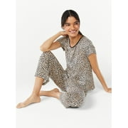 Joyspun Women's Jewel Neck Flutter Sleeve Pajama Set, Sizes S to 3X