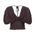 thumbnail image 7 of Babysbule Women's V-Neck Batwing Sleeve Ruched Crop Top, Solid Color Fitted Blouse for Party and Night Out, 7 of 7