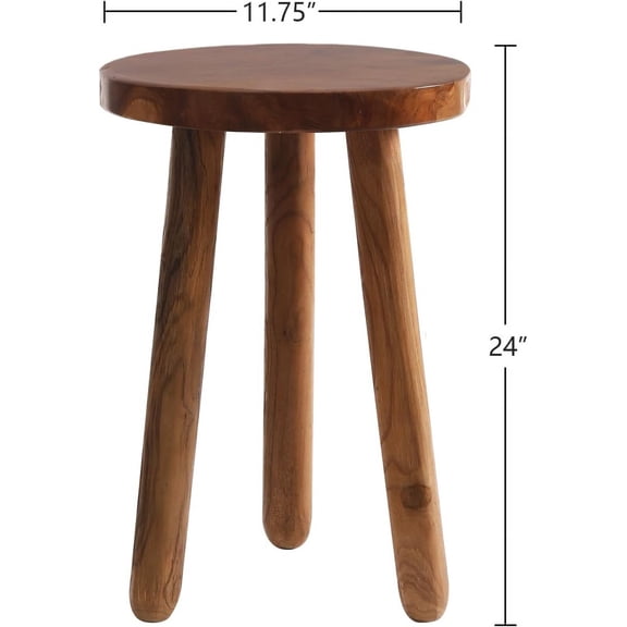 11.8" Round 24" Tall Wood Plant Stand | Teak Wood Accent Stool | Accent Table | Side Table