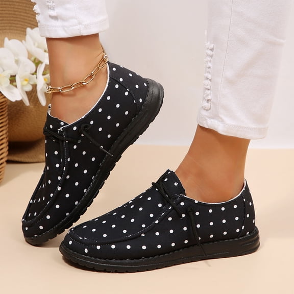 EKVAHL Womens Polka Dot Leopard Print Lace Up Rounde Toe Loafers, Soft Faux Suede Lightweight Casual Boat Shoes, Slip Resistant Comfortable Flat Walking Shoes