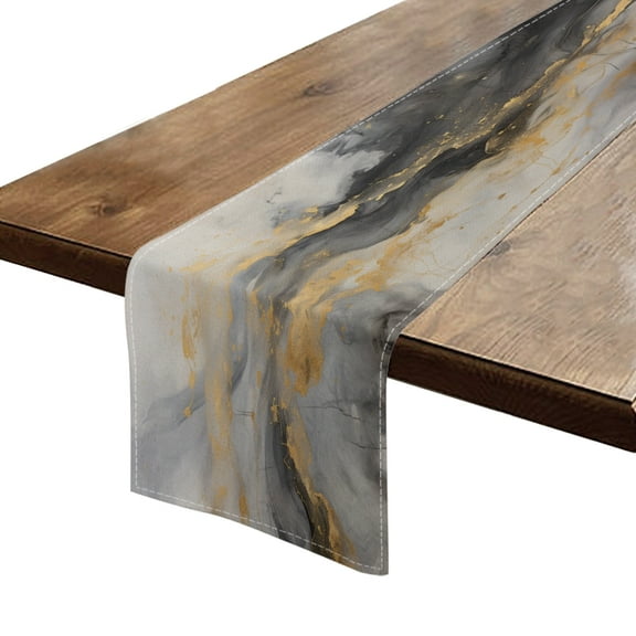 BaHomeck Table Runner 13*72 In,Set Of 1 Abstract Black And Gold Marble Background With Fluid Lines High Density Cotton Linens Machine Washable Table Runner For Kitchen Dining Table Coffee Table Decor