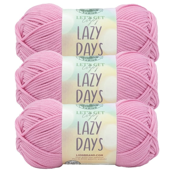 Lion Brand Yarn Lazy Days Bubblegum Medium Polyester Yarn 3 Pack