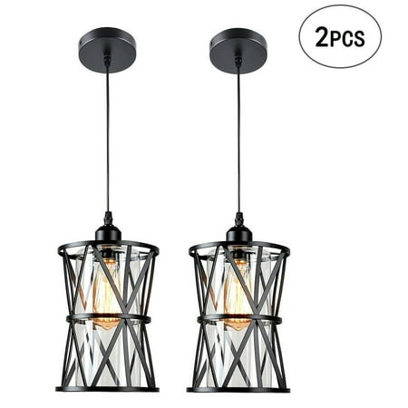 

Miumaeov 2pcs Metal Cage Hanging Pendant Lighting with Glass Shade Height-Adjustable Farmhouse Pendant Lighting Fixture for Kitchen Island