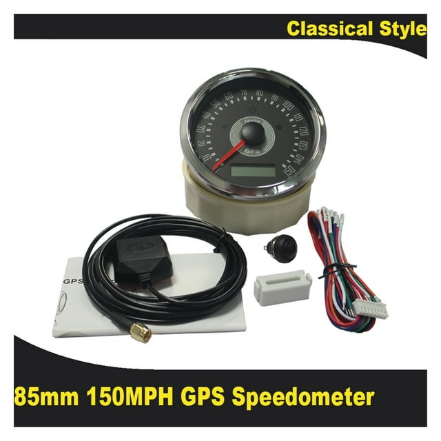 Classical 0-150MPH GPS Speedometer for Car Motor Universal 85mm Adjustable Odometer with Red and Yellow Adjustable Backlight
